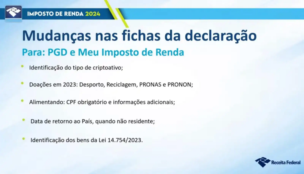 Slide da apresentação da Receita Federal sobre as mudanças do Imposto de Renda em 2024